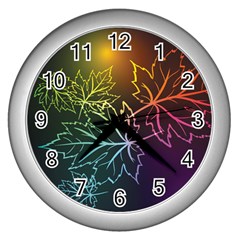 Beautiful Maple Leaf Neon Lights Leaves Marijuana Wall Clocks (silver) 