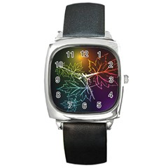 Beautiful Maple Leaf Neon Lights Leaves Marijuana Square Metal Watch