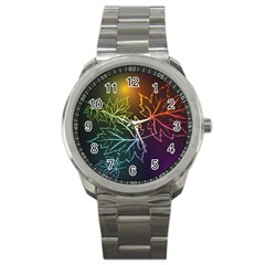 Beautiful Maple Leaf Neon Lights Leaves Marijuana Sport Metal Watch by Mariart