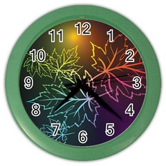 Beautiful Maple Leaf Neon Lights Leaves Marijuana Color Wall Clocks by Mariart