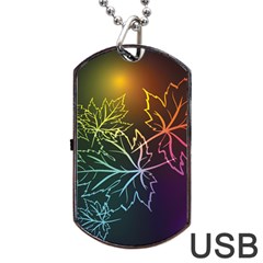 Beautiful Maple Leaf Neon Lights Leaves Marijuana Dog Tag Usb Flash (one Side) by Mariart