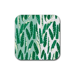 Banana Leaf Green Polka Dots Rubber Coaster (square) 