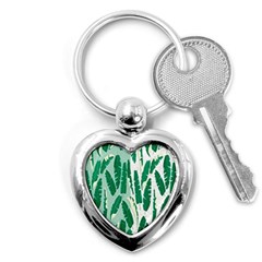 Banana Leaf Green Polka Dots Key Chains (heart) 