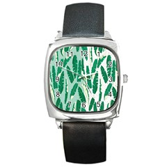 Banana Leaf Green Polka Dots Square Metal Watch