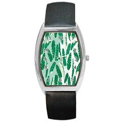 Banana Leaf Green Polka Dots Barrel Style Metal Watch