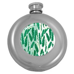 Banana Leaf Green Polka Dots Round Hip Flask (5 Oz) by Mariart