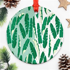 Banana Leaf Green Polka Dots Round Ornament (two Sides)