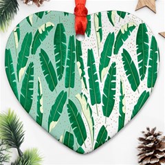 Banana Leaf Green Polka Dots Heart Ornament (two Sides) by Mariart