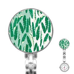 Banana Leaf Green Polka Dots Stainless Steel Nurses Watch by Mariart