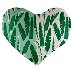 Banana Leaf Green Polka Dots Large 19  Premium Flano Heart Shape Cushions by Mariart