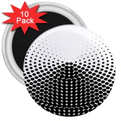 Black White Polkadots Line Polka Dots 3  Magnets (10 Pack) 