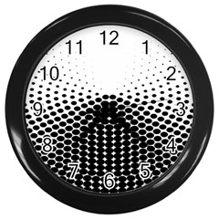 Black White Polkadots Line Polka Dots Wall Clocks (black) by Mariart