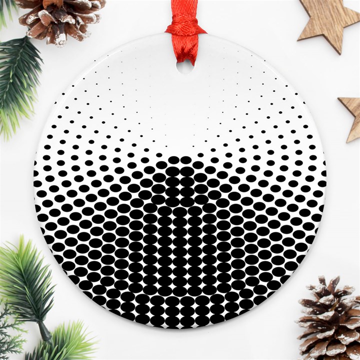 Black White Polkadots Line Polka Dots Round Ornament (Two Sides)