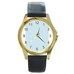 Blue Red Circle Polka Round Gold Metal Watch by Mariart