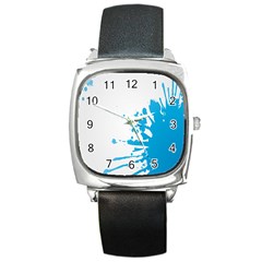 Blue Stain Spot Paint Square Metal Watch by Mariart