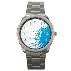 Blue Stain Spot Paint Sport Metal Watch