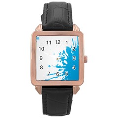 Blue Stain Spot Paint Rose Gold Leather Watch  by Mariart