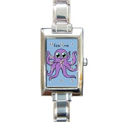 Colorful Cartoon Octopuses Pattern Fear Animals Sea Purple Rectangle Italian Charm Watch by Mariart