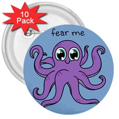 Colorful Cartoon Octopuses Pattern Fear Animals Sea Purple 3  Buttons (10 Pack) 