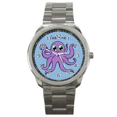 Colorful Cartoon Octopuses Pattern Fear Animals Sea Purple Sport Metal Watch by Mariart