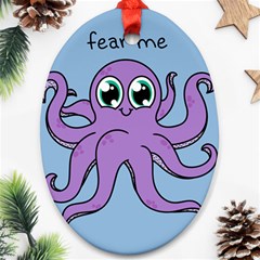 Colorful Cartoon Octopuses Pattern Fear Animals Sea Purple Oval Ornament (two Sides)