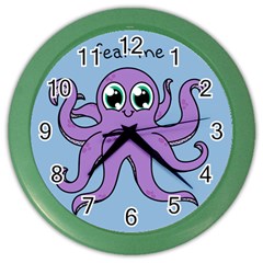 Colorful Cartoon Octopuses Pattern Fear Animals Sea Purple Color Wall Clocks by Mariart