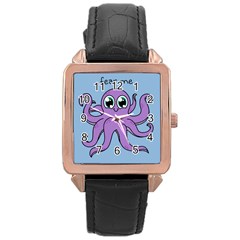 Colorful Cartoon Octopuses Pattern Fear Animals Sea Purple Rose Gold Leather Watch 