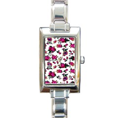 Crown Red Flower Floral Calm Rose Sunflower White Rectangle Italian Charm Watch by Mariart