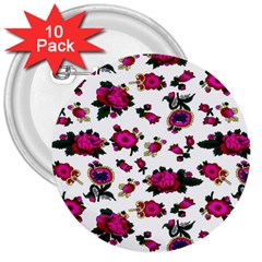 Crown Red Flower Floral Calm Rose Sunflower White 3  Buttons (10 Pack)  by Mariart