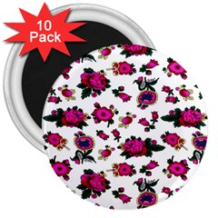 Crown Red Flower Floral Calm Rose Sunflower White 3  Magnets (10 Pack)  by Mariart