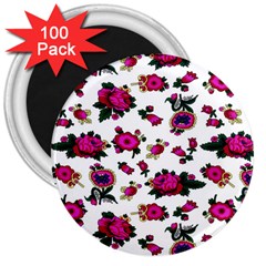 Crown Red Flower Floral Calm Rose Sunflower White 3  Magnets (100 Pack) by Mariart