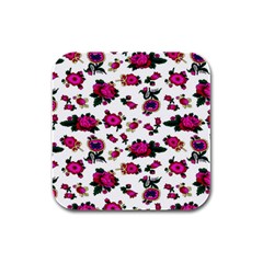 Crown Red Flower Floral Calm Rose Sunflower White Rubber Square Coaster (4 Pack)  by Mariart