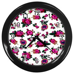 Crown Red Flower Floral Calm Rose Sunflower White Wall Clocks (black) by Mariart