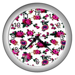 Crown Red Flower Floral Calm Rose Sunflower White Wall Clocks (silver)  by Mariart