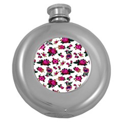 Crown Red Flower Floral Calm Rose Sunflower White Round Hip Flask (5 Oz) by Mariart