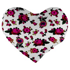 Crown Red Flower Floral Calm Rose Sunflower White Large 19  Premium Heart Shape Cushions by Mariart