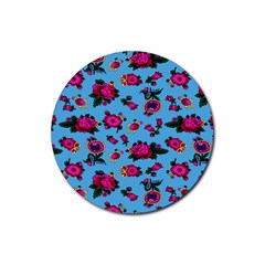 Crown Red Flower Floral Calm Rose Sunflower Rubber Round Coaster (4 Pack) 