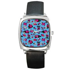 Crown Red Flower Floral Calm Rose Sunflower Square Metal Watch