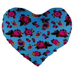 Crown Red Flower Floral Calm Rose Sunflower Large 19  Premium Flano Heart Shape Cushions by Mariart