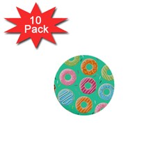 Doughnut Bread Donuts Green 1  Mini Buttons (10 Pack)  by Mariart