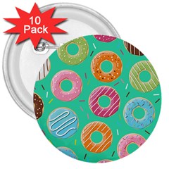 Doughnut Bread Donuts Green 3  Buttons (10 Pack) 