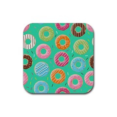 Doughnut Bread Donuts Green Rubber Coaster (square) 