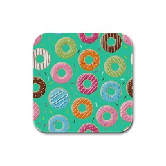 Doughnut Bread Donuts Green Rubber Square Coaster (4 pack) 