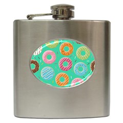 Doughnut Bread Donuts Green Hip Flask (6 Oz) by Mariart