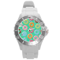 Doughnut Bread Donuts Green Round Plastic Sport Watch (l)