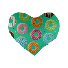 Doughnut Bread Donuts Green Standard 16  Premium Heart Shape Cushions