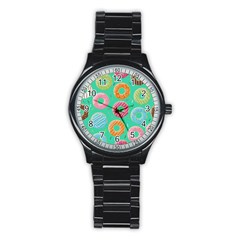 Doughnut Bread Donuts Green Stainless Steel Round Watch