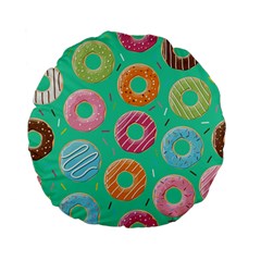 Doughnut Bread Donuts Green Standard 15  Premium Flano Round Cushions by Mariart