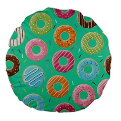 Doughnut Bread Donuts Green Large 18  Premium Flano Round Cushions