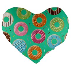 Doughnut Bread Donuts Green Large 19  Premium Flano Heart Shape Cushions